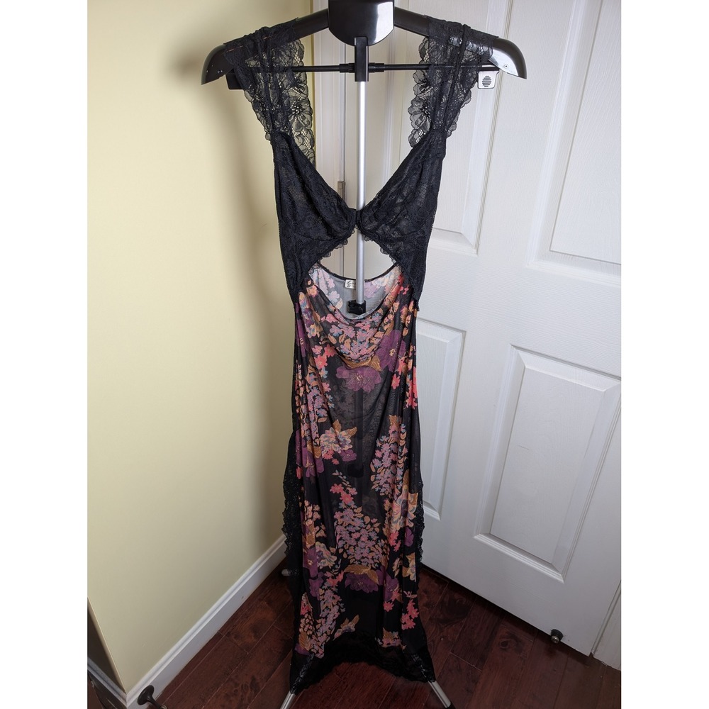 Free People Intimately Small Suddenly Fine Maxi Slip Black Combo Nightgown